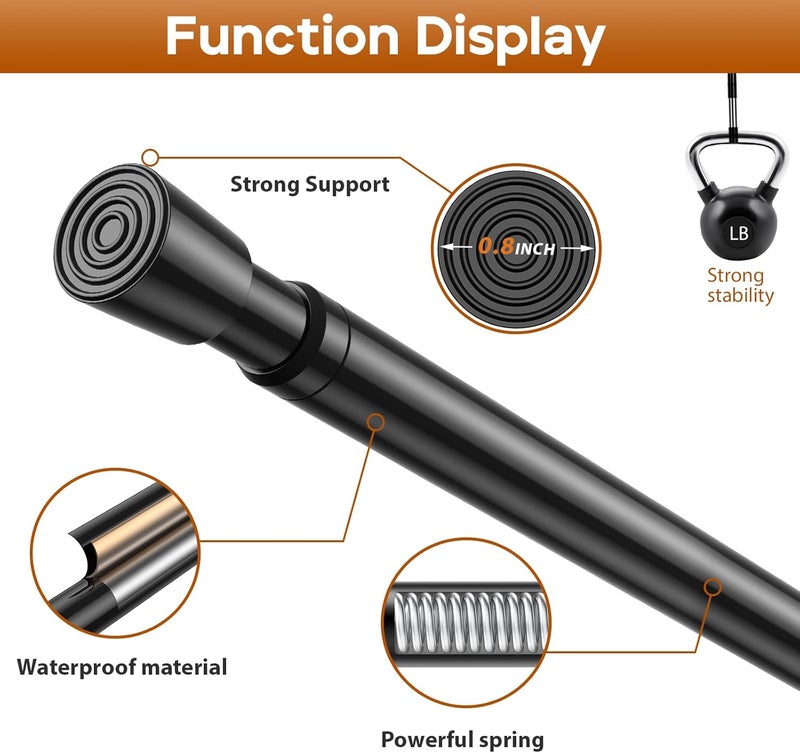 WEIXINHAI Spring Tension Curtain Rod for Windows 26 to 39 inch Black Small Tension Rod Adjustable Spring Curtain Rods No Drilling Short Tension Rod for Kitchen, Closet, Bathroom, Bookshelf - Image 3